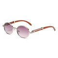 Oval Metal Sunglasses Wood-Grain Finish