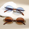 Oval Metal Sunglasses Wood-Grain Finish