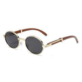 Oval Metal Sunglasses Wood-Grain Finish