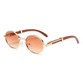 Oval Metal Sunglasses Wood-Grain Finish