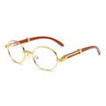 Oval Metal Sunglasses Wood-Grain Finish
